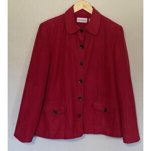 Alfred Dunner Women Size 12 Red Faux Suede Black Stitching Blazer Jacket Lined